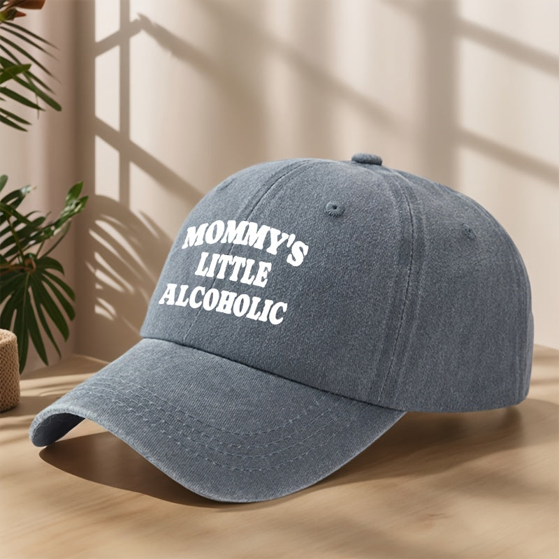MOMMY's LITTLE ALCOHOLIC High-Quality Printed Baseball Cap, Classic Washed Distressed Vintage Curved Brim Hat for Outdoor Leisure, Sports, Running, Mountaineering, Camping, Fishing. Soft, Comfortable, Sweat-Absorbent, Breathable Duckbill Cap.  Street