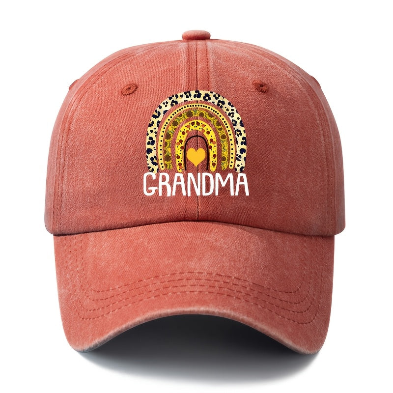 Unisex Fashion Versatile Printed Leopard Rainbow Grandma Baseball Cap, Classic Retro Washed Outdoor Lightweight Curved Brim Hat, Trucker Cap, Suitable for Outdoor Vacation Travel Camping And Casual Occasions, Holiday Party Hip-Hop Hat