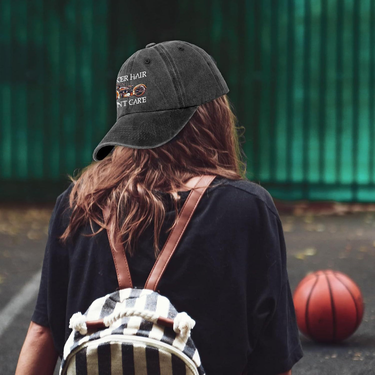 Unisex Baseball Cap, Fun Motorcycle Distressed Washed Black Baseball Cap with "Bikers Don'T Care" Print, Adjustable Baseball Cap, Fashionable Birthday Gift for Men And Women, for Parents, Friends, Cyclists, And Loved Ones