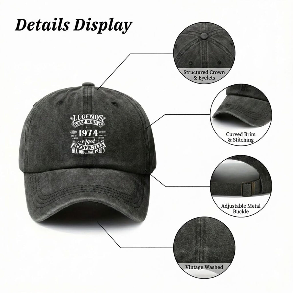 1974 S Mark Vintage Washed Distressed Baseball Cap - Adjustable Retro Unisex Golf & Outdoor Hat, Lightweight Breathable Suitable for Golf, Casual Wear, Machine Washable with Iconic 1974