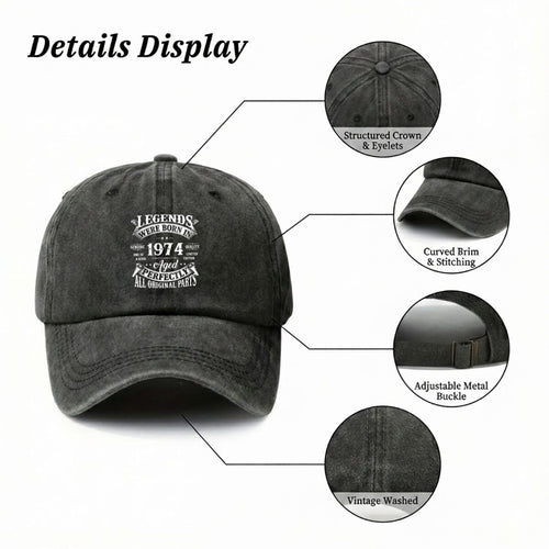 1974 S Mark Vintage Washed Distressed Baseball Cap - Adjustable Retro Unisex Golf & Outdoor Hat, Lightweight Breathable Suitable for Golf, Casual Wear, Machine Washable with Iconic 1974