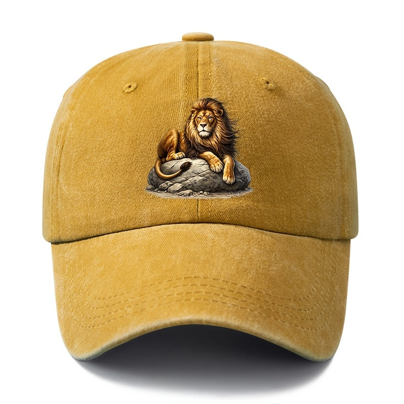 A Unisex Fashion Versatile Printed Lion Baseball Cap, a Classic Vintage Washed Outdoor Lightweight Curved-brim Hat, a Trucker Baseball Cap, Suitable for Casual Occasions Such as Outdoor Vacations, Travel, and Camping, a Holiday Party Hip-hop Hat