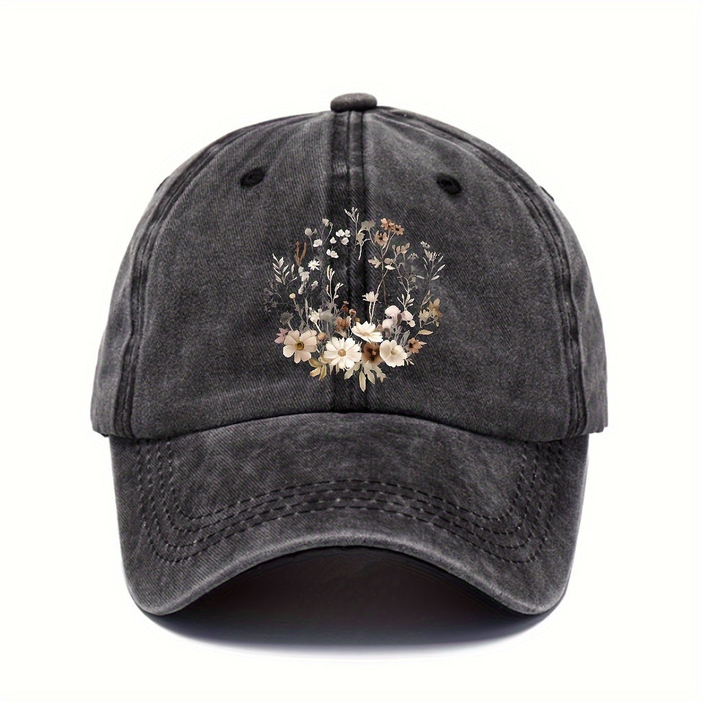 Adjustable Snapback Baseball Cap - Breathable Lightweight, Embossed Floral Design, Machine Washable for Casual & Formal Occasions