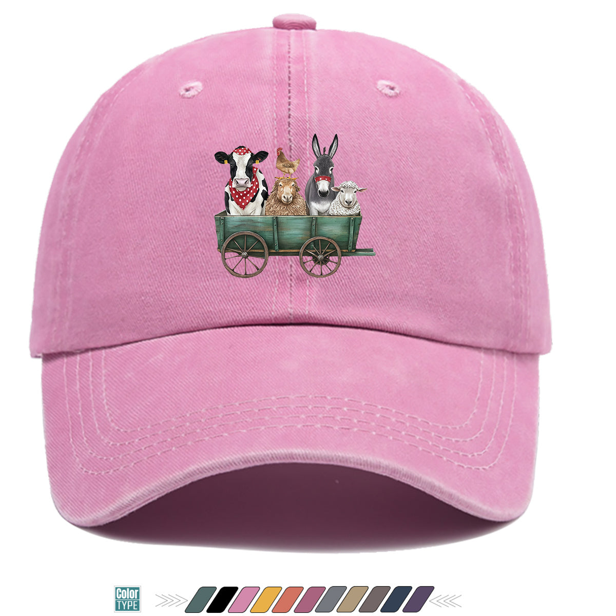 1pc Farm Animal Fun Cartoon Print Baseball Cap, Comfortable Breathable Sun Hat, Fashionable Cute Aesthetic Unisex Cap, Adjustable Size, Travel Hat, Pastoral Style Casual Hat, Suitable for Outdoor Picking, Farm Tour, Picnic, Dog Walking