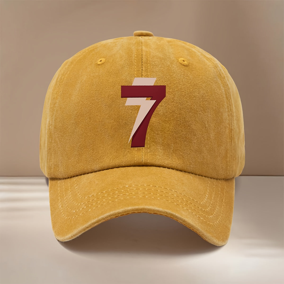 Brown-red Number 7 Washed Baseball Cap with Textured Feel, Lightweight Hip-hop Unisex Curved Brim Hat, Comfortable and Stylish Snapback for Gatherings and Camping, Simple Six-panel Design, Versatile and Cool Casual Cap, Trendy Fashion for All