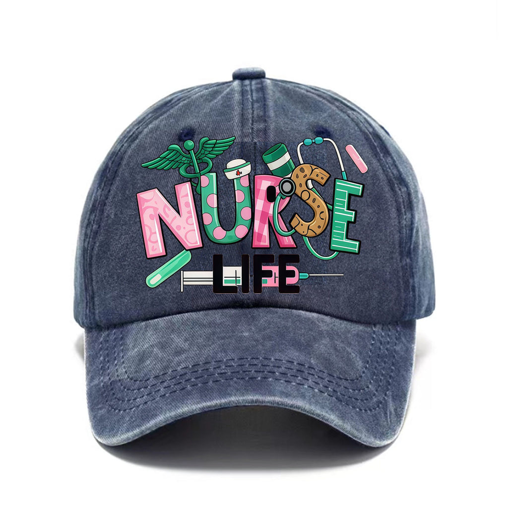 Fashionable Nurse-Themed Printed Washed Baseball Cap, Fresh Retro Style Men'S Hat, Suitable for Spring And Summer Casual Wear, Versatile And Sun, Comfortable And Breathable, Perfect for Outdoor Activities, Fashion Match, Sun