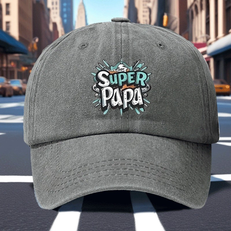 Men's Vintage Baseball Cap- Adjustable Black Cap with Striking "SUPER PAPA" Print, Breathable Six-panel Design, Suitable for Casual Wear, Driving, and Fishing, Outdoor Accessory, Fun Style, Comfortable Fit, Fashionable Headwear,