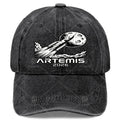 Artemis Launch to The Moon Retro Washed Distressed Baseball Cap - Unisex Full-Body Print with Artemis & Space, Lightweight Round Top Suitable for Christmas, 4th of, Events, Casual Wear, Hand Washable Vintage Hat