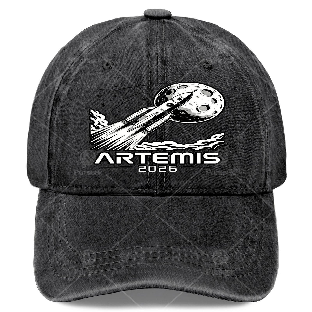 Artemis Launch to The Moon Retro Washed Distressed Baseball Cap - Unisex Full-Body Print with Artemis & Space, Lightweight Round Top Suitable for Christmas, 4th of, Events, Casual Wear, Hand Washable Vintage Hat