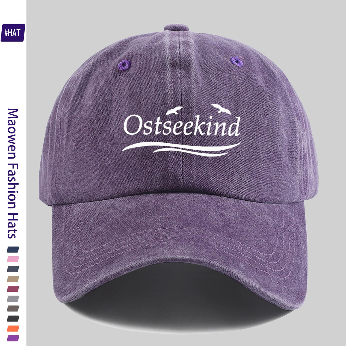 1pc Vintage Washed Duckbill Trucker Hat with Ostseekind & Seagull Logo Print, Adjustable Snapback Cap Suitable for Outdoor Fishing, Hunting, Vacations, Unisex for Men & Women, Machine Washable, Retro Logo