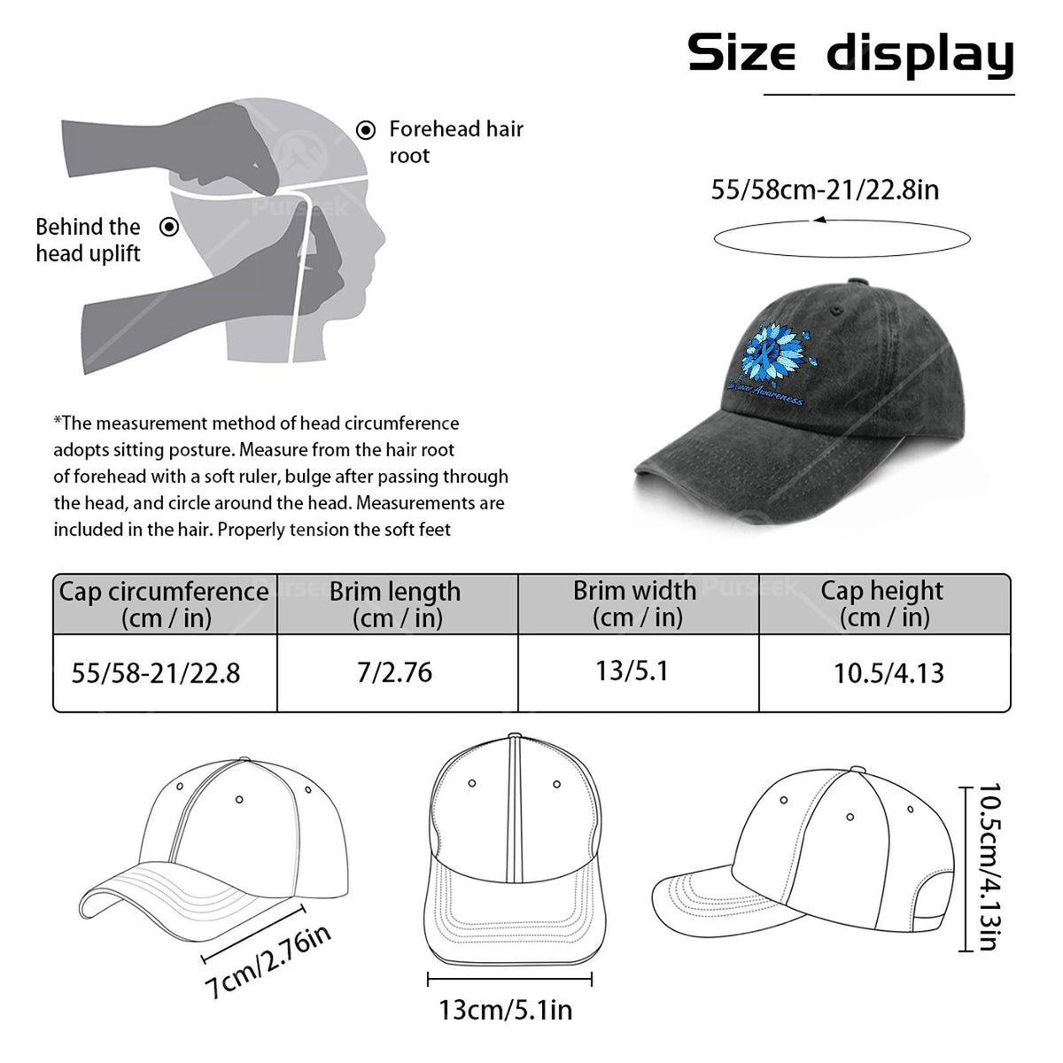 Cool Unisex Baseball Cap with a Blue Ribbon and Sunflower, Used for Colon Cancer Month Promotion