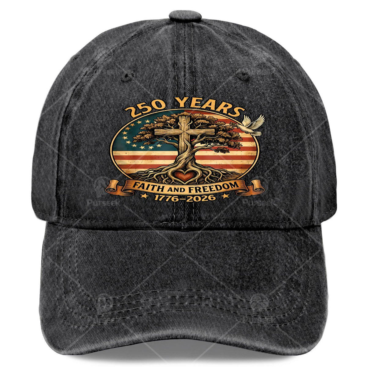 250 Years of Faith & Freedom - Christian America Baseball Cap - 250th Anniversary Commemorative - Adjustable Pull-String Cap - Suitable for Church Events, Historical Gifts & Religious