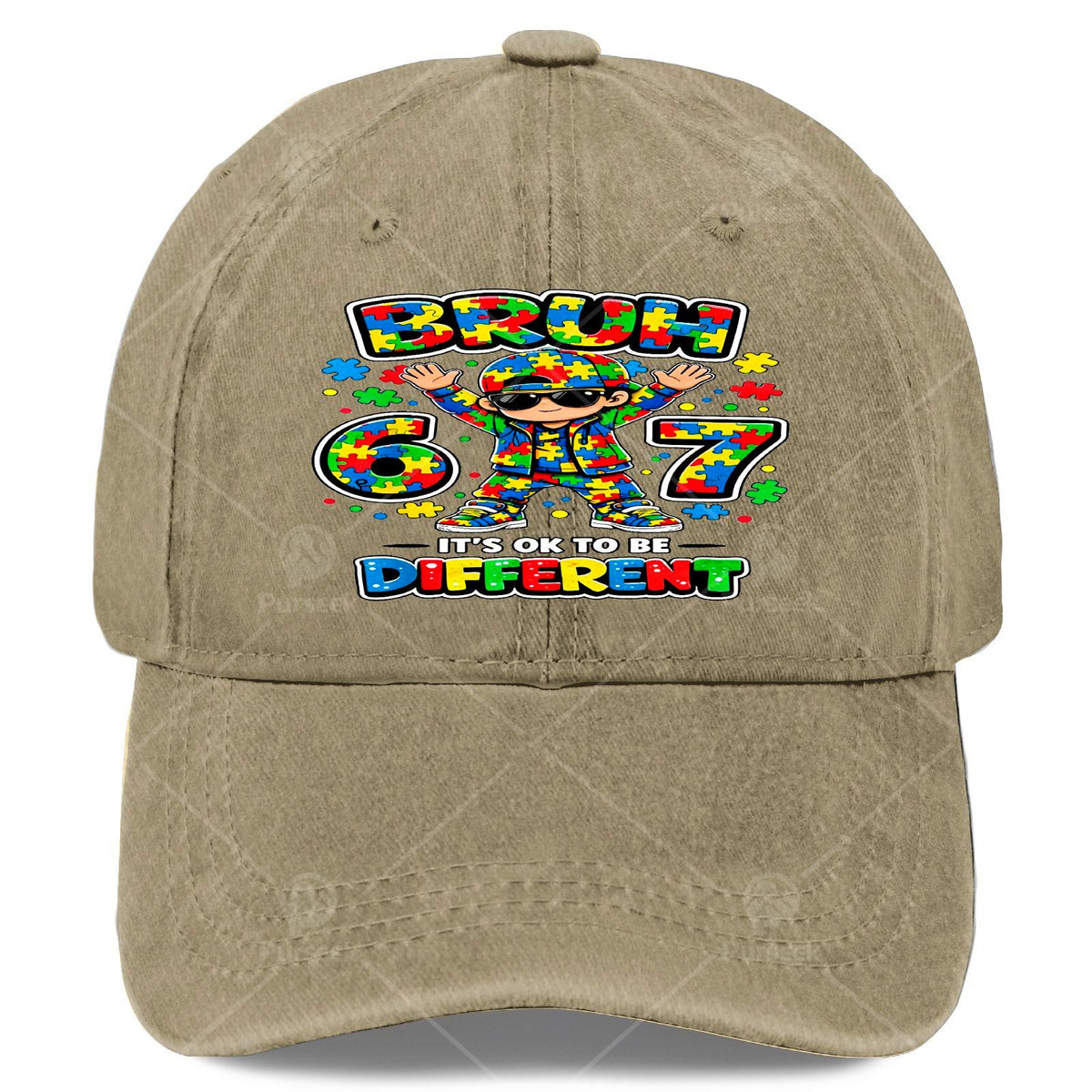 Bruh Ok to Be Different 67 Puzzle Autism Awareness Baseball - Retro Unisex Hat Suitable for Christmas, Games, 4th, Autism Gift, Lightweight Round with Puzzle for &
