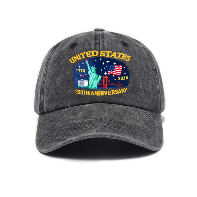 New Fashionable Versatile USA 250th Print Washed Distressed Soft Top Sun Visor Baseball Cap, Unisex