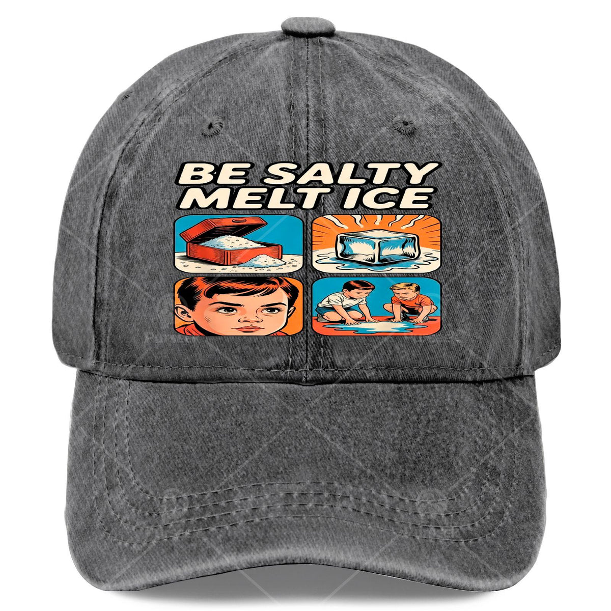 Unisex Fashion Baseball with a Washed And Distressed Look, Featuring The Humorous Phrase 'Stay Salts Melt I CE' As a Fun Gift