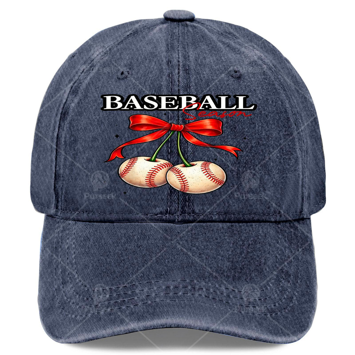 Unisex Vintage Washed Baseball Cap with Cherry Bow, Suitable for Baseball Season