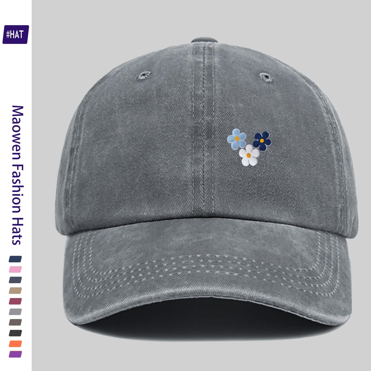 1pc of Vintage Distressed Adjustable Sports Cap, Washed Style Hat, Fresh and Elegant Three-flower Combination Print Design, Outdoor Casual Cap, Fashionable Printed Breathable Baseball Cap, a Must-have Fashion Item