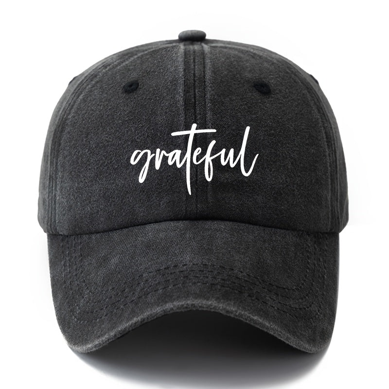 Men's & Women's Vintage Washed Baseball Cap with Grateful Print - Lightweight Curved Brim Snapback Hat Suitable for Outdoor, Travel, Camping, Hip-Hop Style, Valentine's Gift, Curved Visor for Daily Commute, Washed Outdoor Cap