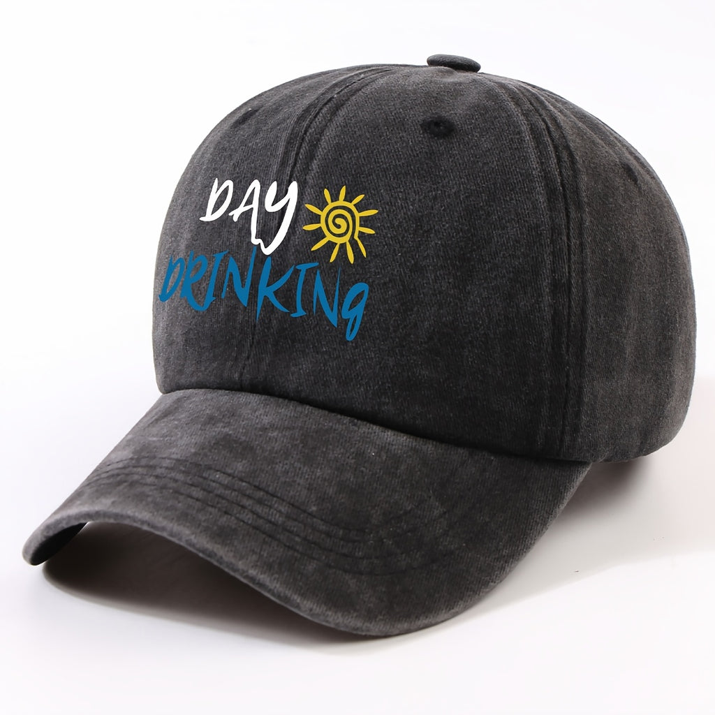 Retro Worn-Out Baseball Cap Featuring a "Daily Drink" Sun Design - Adjustable, Lightweight, Unisex Outdoor Hat Ideal for Biking, Everyday Use, And Festive Gatherings - Available in Various Colors (Black, Dark Gray, Pink, Military Green, Etc.)