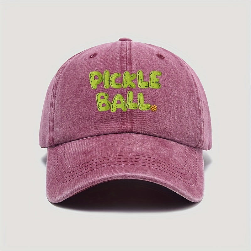Retro Washed Baseball Cap with PLCKLE BALL Text. Solid Adjustable Design. Ideal for Outdoor, Casual Sports, And Couples