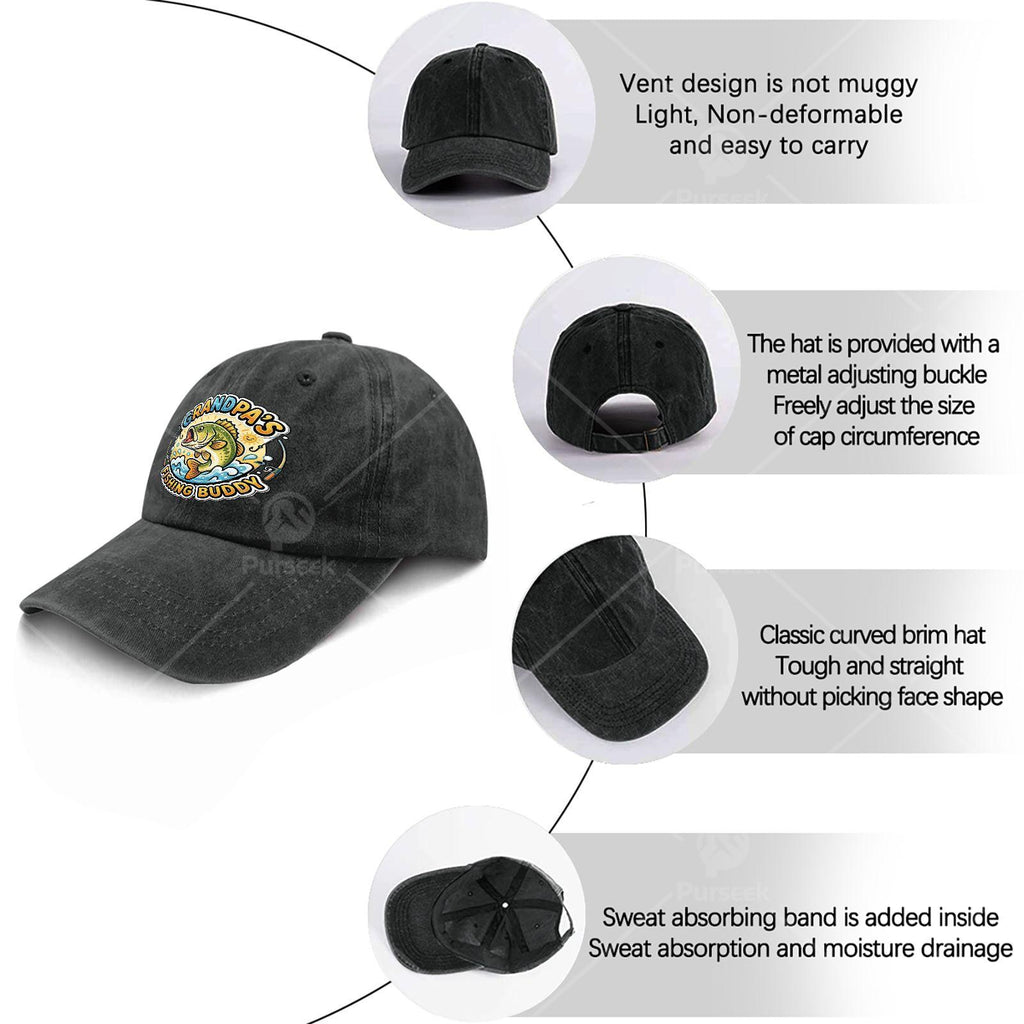 Funny Grandpa Fishing Buddy Bass Fisherman Youth Boys Youth Baseball Hat Unisex