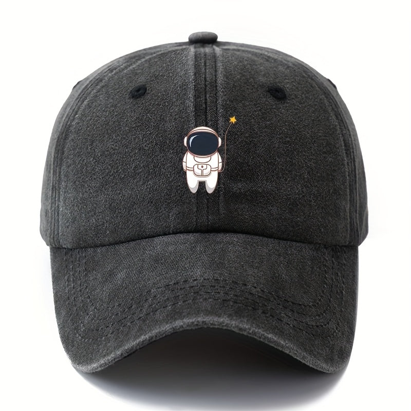 Unisex, Fashionable And Versatile Astronaut Print Baseball Cap, Classic Retro Washed Outdoor Lightweight Curved Brim Cap, Trucker Baseball Cap, Suitable for Outdoor Vacations, Travel, Camping, And Other Leisure Occasions