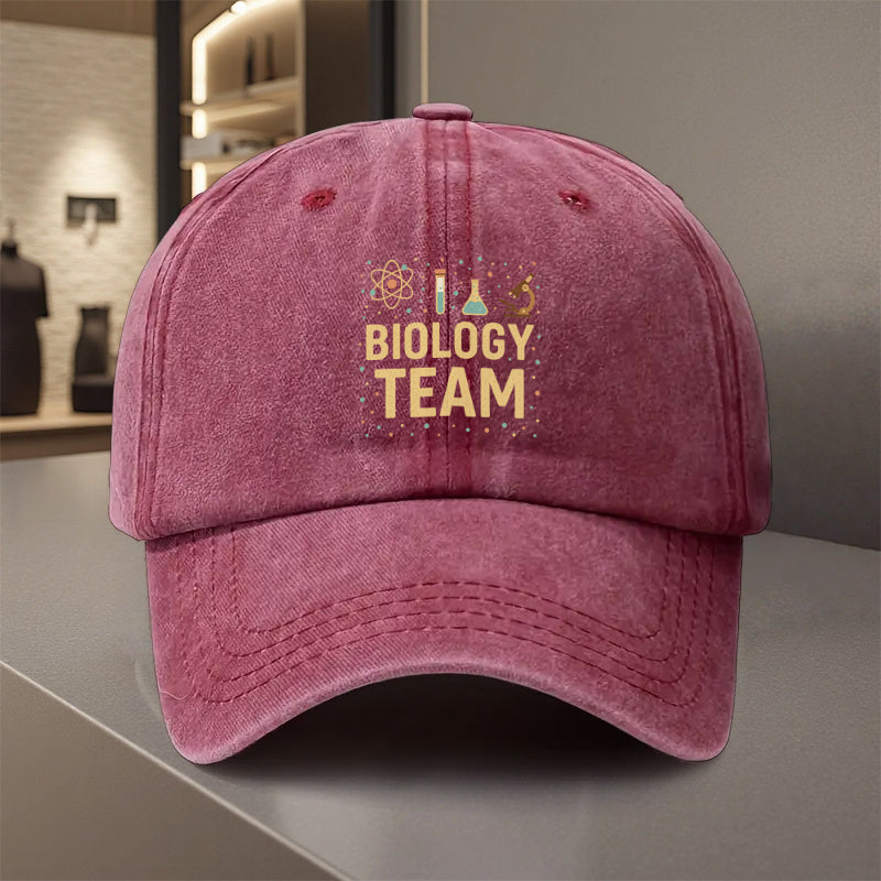 1pc, Adjustable Baseball Cap Featuring the "BIOLOGY TEAM" Design. Made of Lightweight Polyester with Printed Details, It's Suitable for Outdoor Sports and Camping Enthusiasts, as Well as Scientists, Biologists, Teachers, Students, Researchers.