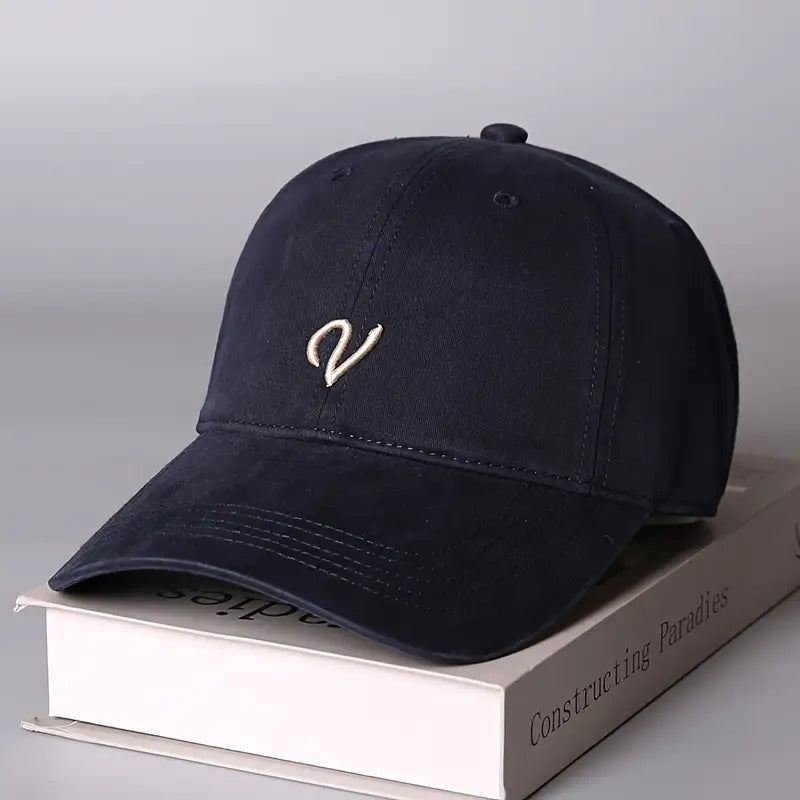 1pc MAO GLOBAL Women's Baseball Cap- Brown with Elegant 'V' Badge, Adjustable Snap Closure, Large Non-Elastic Style, Suitable for All Seasons, Daily and Formal Occasions, Unisex Couple Style, Urban Fashion Accessory, Structured Top Design