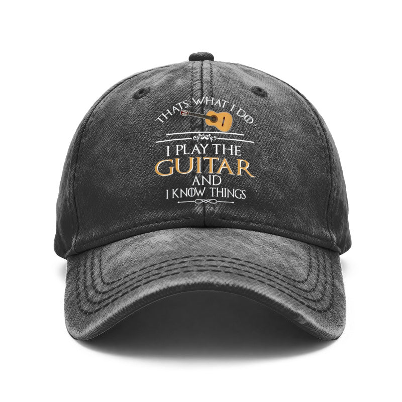 Vintage Washed Baseball Cap, Suitable for Guitarists And Music Lovers, Adjustable Vintage Music-Themed Hat, Printed with The Words "I Play Guitar, I Know a Lot", Unisex Musician Gift, Suitable for Both Men And Women As Casual Wear