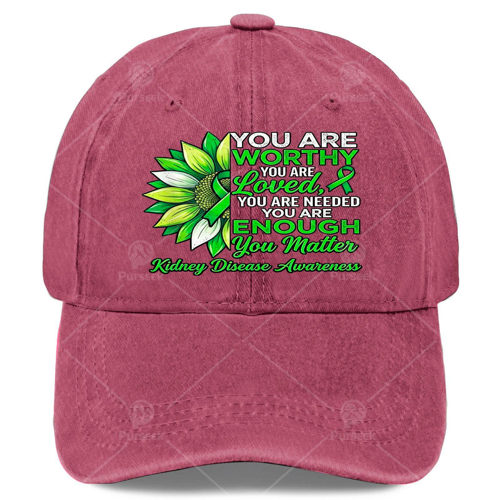 Inspirational Kidney Disease Awareness Warrior Green Ribbon Baseball Cap, Unisex