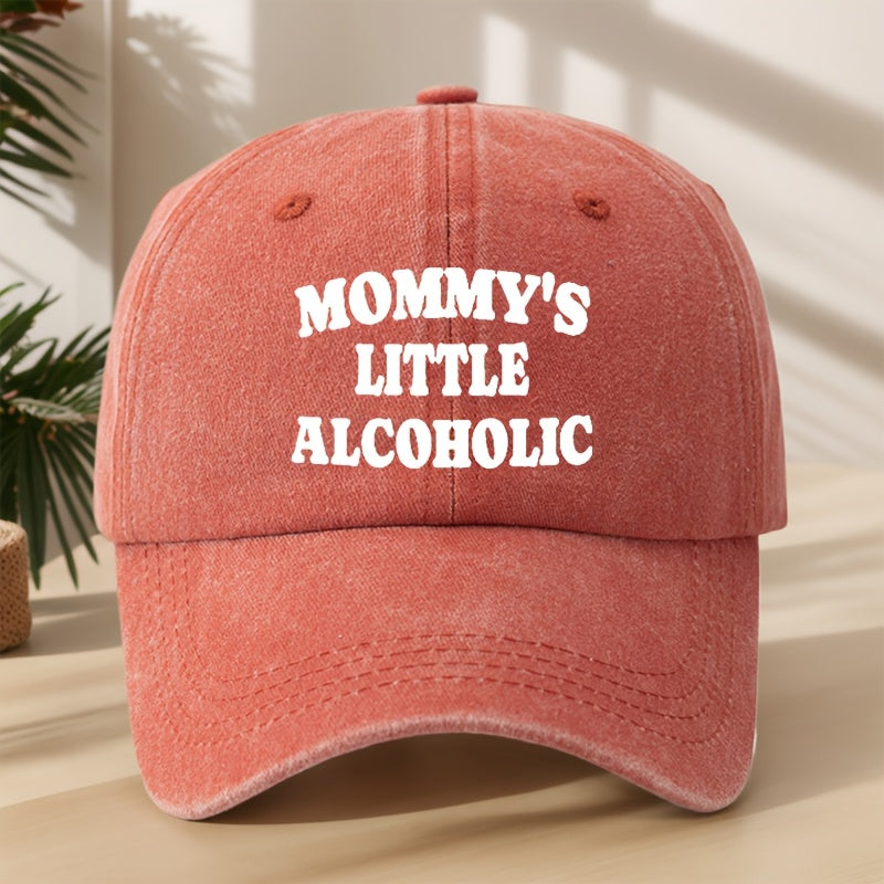 MOMMY's LITTLE ALCOHOLIC High-Quality Printed Baseball Cap, Classic Washed Distressed Vintage Curved Brim Hat for Outdoor Leisure, Sports, Running, Mountaineering, Camping, Fishing. Soft, Comfortable, Sweat-Absorbent, Breathable Duckbill Cap.  Street