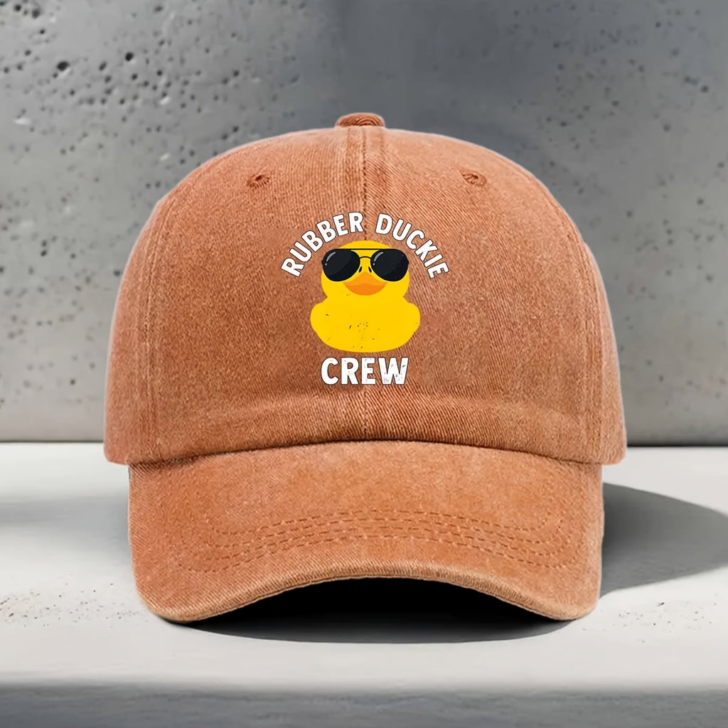 Women'S Baseball Cap with English Print RUBBER DUCKIE CREW, Sunglasses Yellow Rubber Duck Element Pattern, Fashionable Trendy Casual All-Match Unisex Duckbill Hat