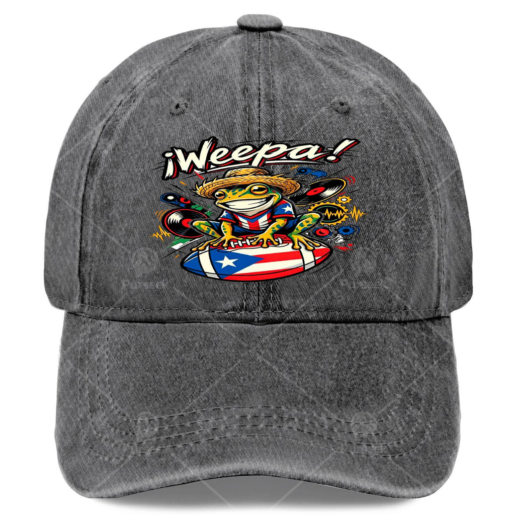 Coqui Frog Weepa Puerto Rico Flag Football Baseball Hat Unisex Soft Washed