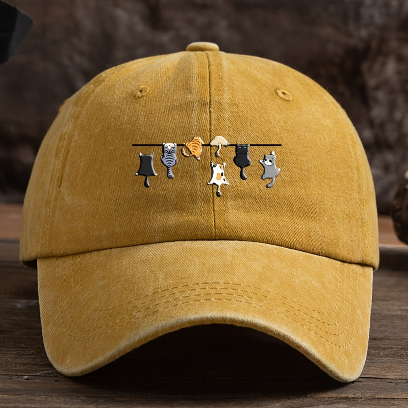 7 Cats Cartoon Print Baseball Cap Men'S Outdoor Duckbill Cap Trendy Versatile Sun Hat
