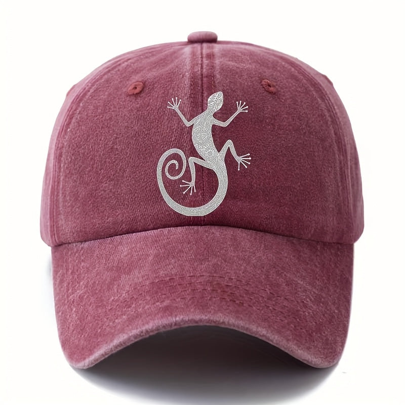 Men' & Women' Retro Washed Gecko Print Trucker Cap - Lightweight Curved Brim Baseball Hat with Gecko, Machine Washable Suitable for Outdoor Travel, Camping,, Casual Wear - Unisex for Adventures