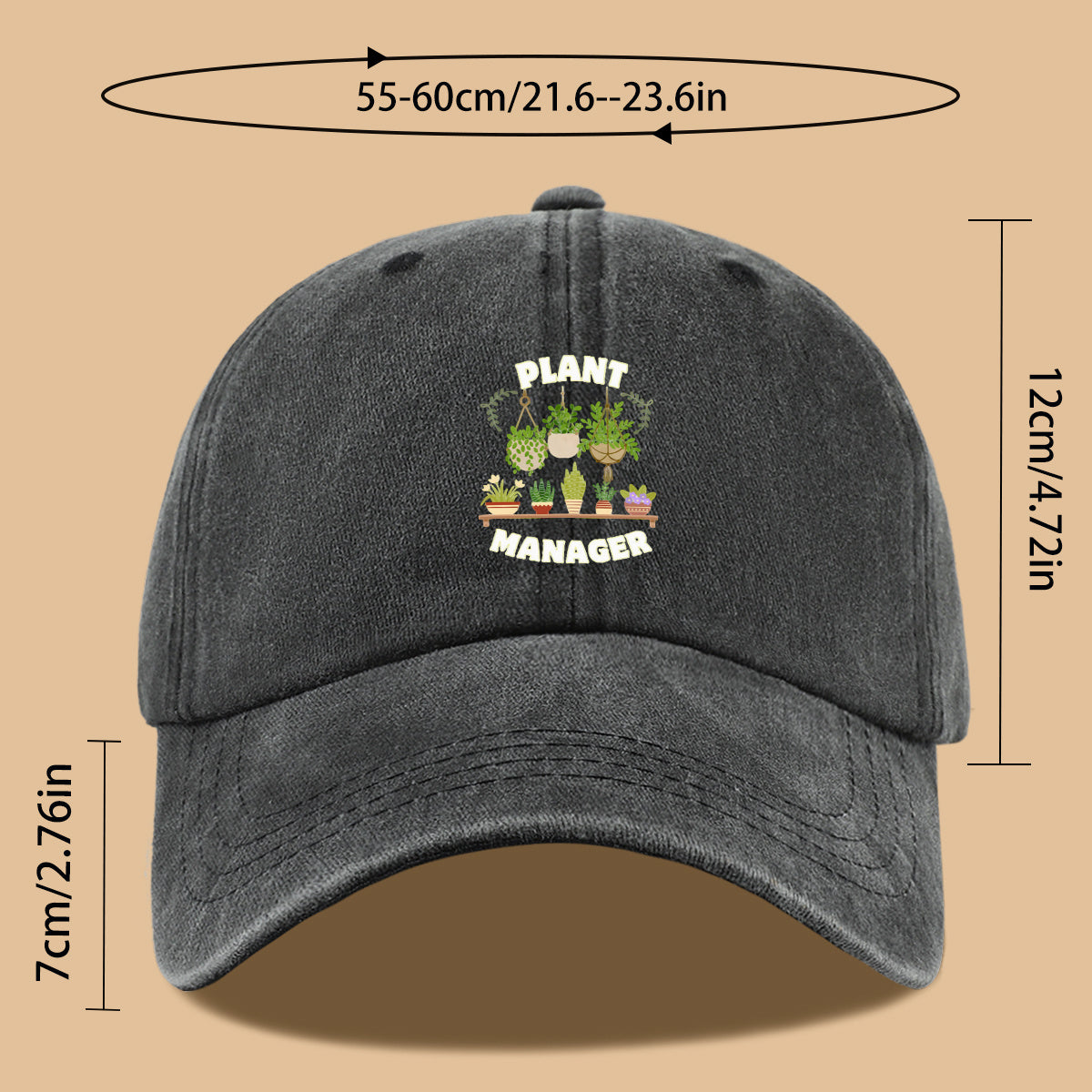 1pc "PLANT MANAGER" Plant-Themed Printed Baseball Cap, Cute Greenery Pattern Sun Hat, Fashionable Fresh Aesthetic Unisex Cap, Adjustable Size Gardening Enthusiast Essential Hat, Office Desktop Plant Lover Hat, Suitable for Outdoor Gardening