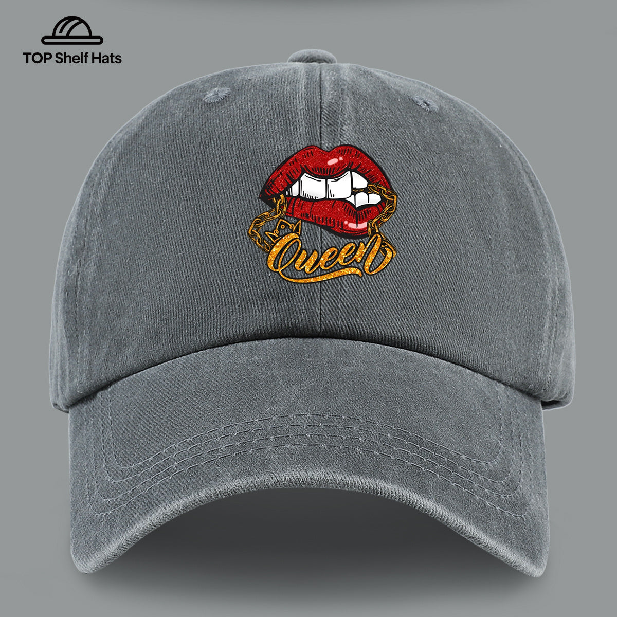 1pc Red Lip Golden Chain Queen Print Baseball Cap, Individual Trendy Dad Hat, Fashionable Street Style Casual Hat, Unisex Adjustable Size, Hip-Hop Street Dance Hat, Best Friend Outing Styling Hat, Music Festival Trendy Essential Hat
