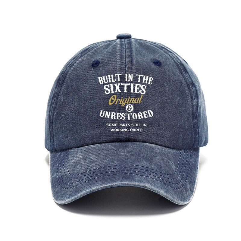 Fashion Washed Printed Hat, 60s Distressed Dad Hat, Vintage Foreign Trade Baseball Cap, Soft Top Sun Hat