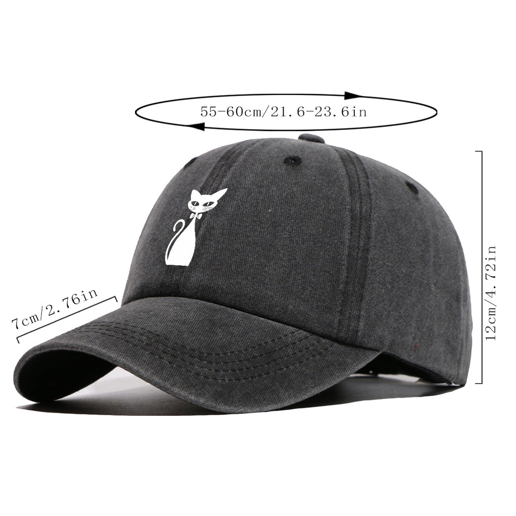 1pc Elegant White Cat Silhouette Printed Baseball Cap, Comfortable Breathable Sun Hat, Fashionable Easy Design, Unisex Adjustable Casual Versatile Duckbill Cap, Suitable for Daily Outings, Cafe Gatherings, Weekend Excursions, Girlfriends' Dates