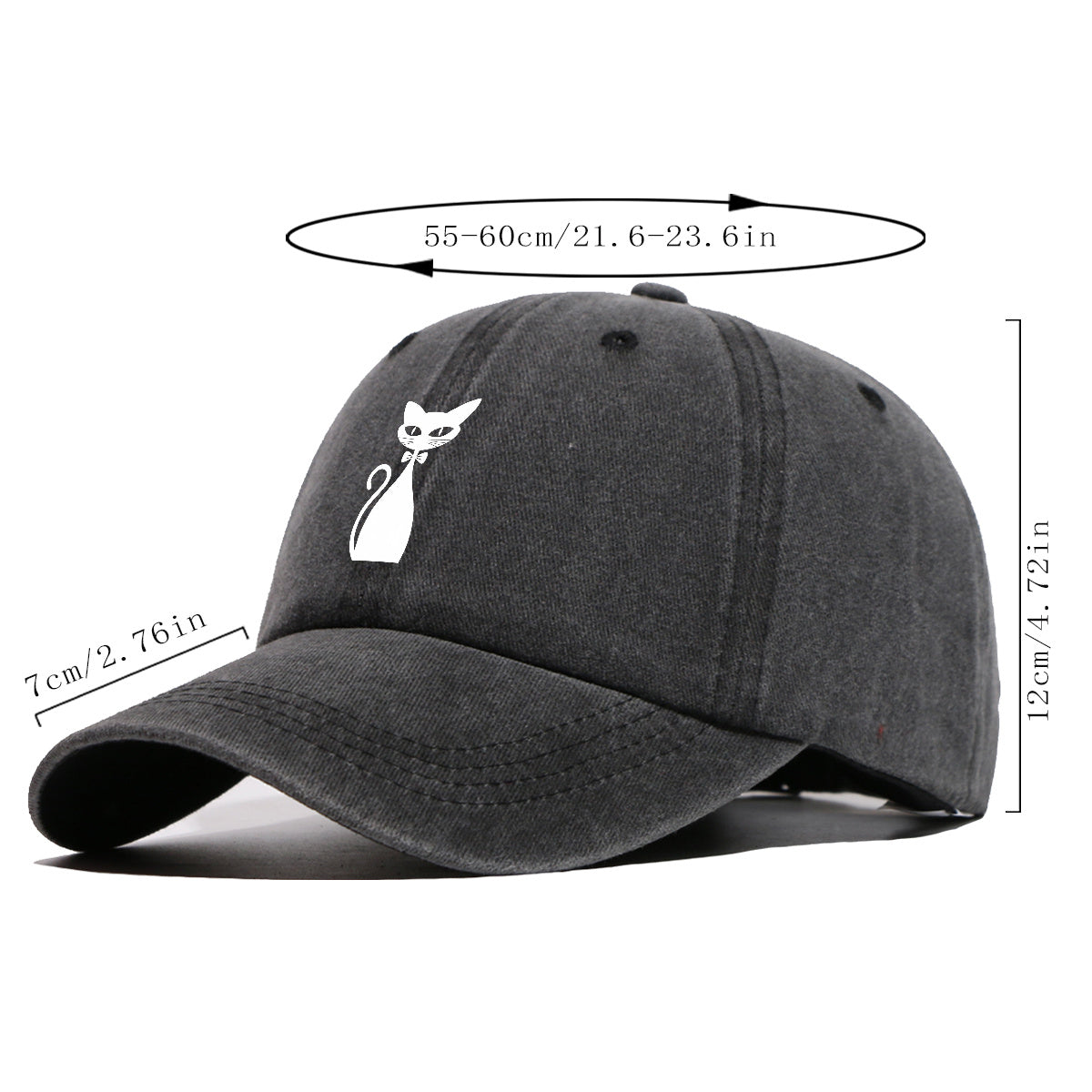 1pc Elegant White Cat Silhouette Printed Baseball Cap, Comfortable Breathable Sun Hat, Fashionable Easy Design, Unisex Adjustable Casual Versatile Duckbill Cap, Suitable for Daily Outings, Cafe Gatherings, Weekend Excursions, Girlfriends' Dates