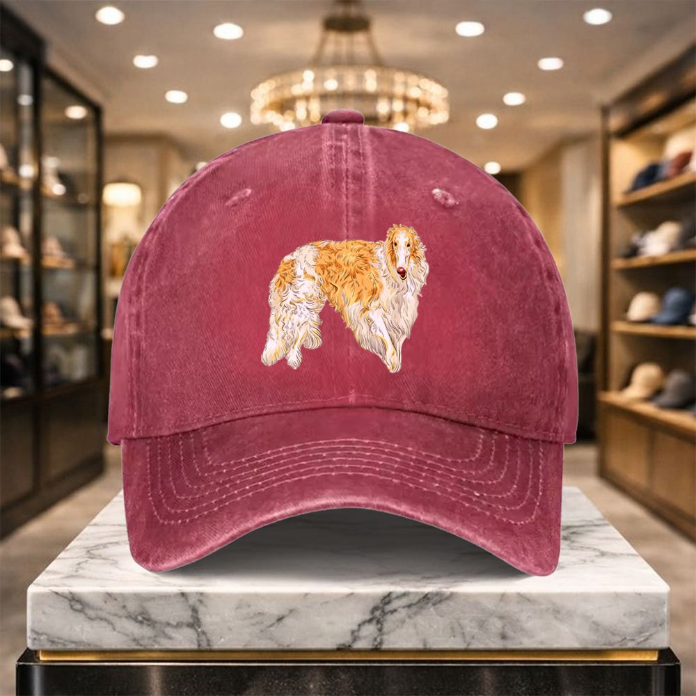 A Versatile Casual Baseball Cap Featuring a Borzoi Design, Adjustable for Outdoor Activities And Everyday Wear, Perfect for a Relaxed Street Style