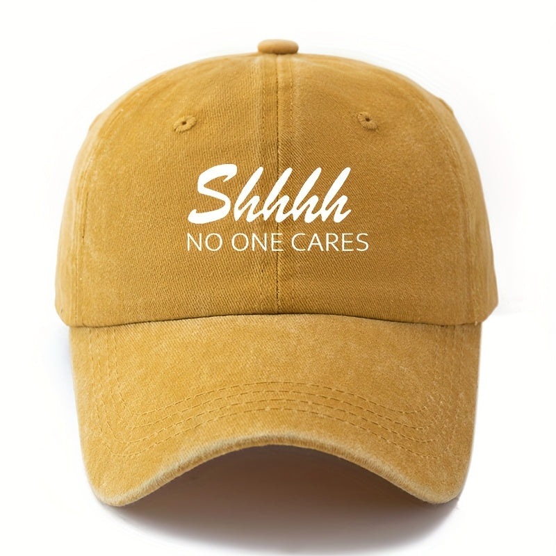 MAKEFGE "Shhhh NO ONE CARES" Funny Trucker Cap for Men & Women - Adjustable Lightweight Baseball Hat with 6-Panel Design, Breathable Suitable for Outdoor, Casual, Driving, - Unisex Adult Hat in 4 Colors (Black/Dark Gray/Beige/Pink)