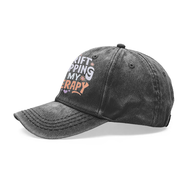 1pc Vintage Washed Unisex Baseball Caps, Thrift Shopping Is My, Retro Floral& Heart Design Print Pattern, Adjustable, Suitable for Outdoor Activities And Casual Wear, Gifts for Men And Women, Friends