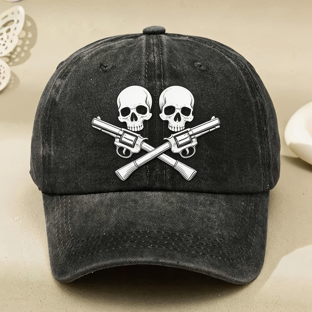 Skull And Guns Graphic Hat for Men Vintage Cool Street Style Casual Baseball Cap Anniversary Gift