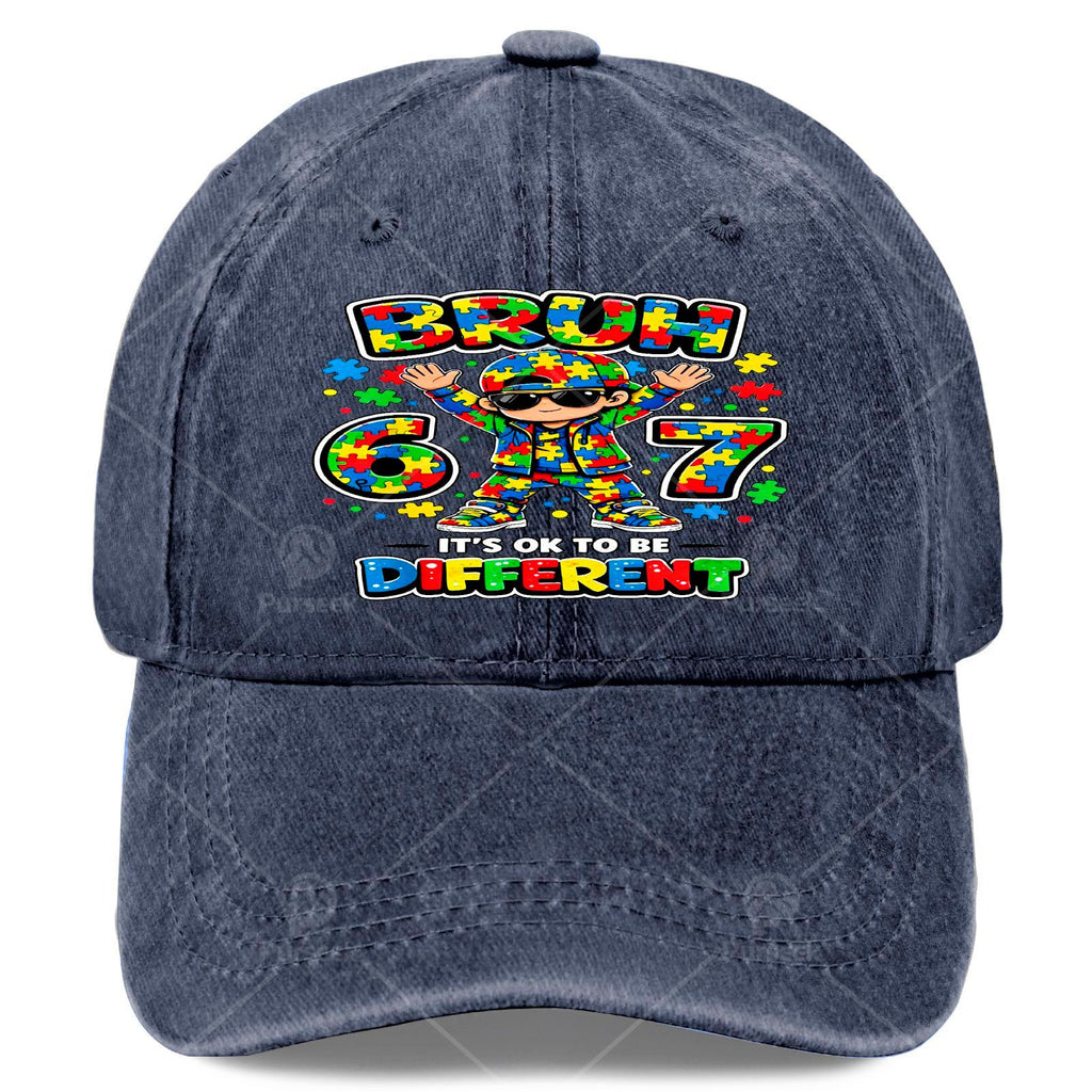 Bruh Ok to Be Different 67 Puzzle Autism Awareness Baseball - Retro Unisex Hat Suitable for Christmas, Games, 4th, Autism Gift, Lightweight Round with Puzzle for &
