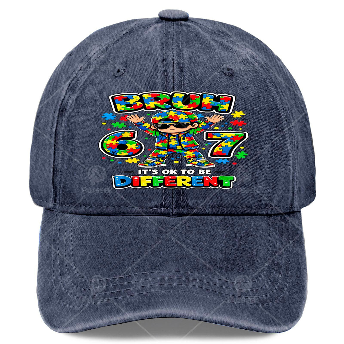 Bruh Ok to Be Different 67 Puzzle Autism Awareness Baseball - Retro Unisex Hat Suitable for Christmas, Games, 4th, Autism Gift, Lightweight Round with Puzzle for &
