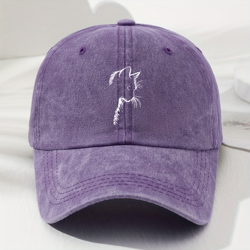 Unisex Vintage Cat Ear Baseball Cap, Trendy And Versatile, Comfortable And Breathable, Sun-Protective Hat for Outdoor Sports, Adjustable Lightweight Polyester Fiber in Classic Black