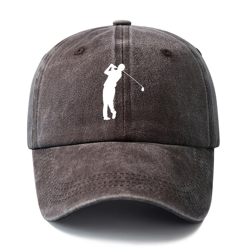 A Unisex Fashionable and Versatile Printed Golf Swing Baseball Cap, Classic Vintage Washed Outdoor Lightweight Curved-brim Hat, Trucker Baseball Cap, Suitable for Outdoor Vacations, Travel, Camping, and Other Casual Occasions, Holiday Party Hip-hop