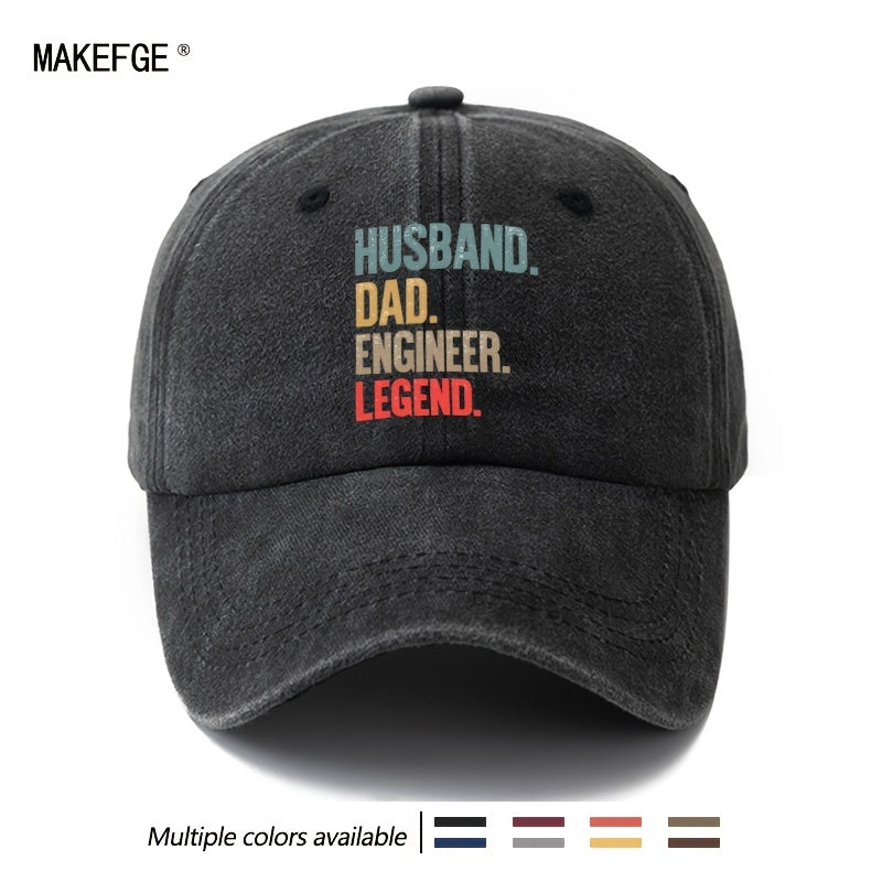 A Unisex, Fashionable and Versatile Printed Baseball Cap with a Stepwise Identity Statement, HUSBAND DAD ENGINEER Baseball Cap, Classic Retro Washed Outdoor Lightweight Curved Brim Cap, Trucker Baseball Cap, Suitable for Outdoor Vacations, Travel, Ca