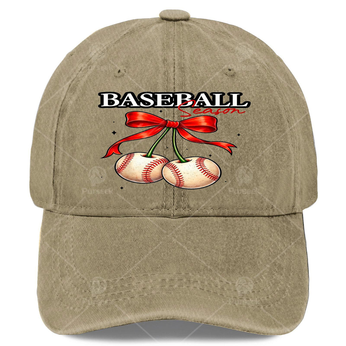 Unisex Vintage Washed Baseball Cap with Cherry Bow, Suitable for Baseball Season
